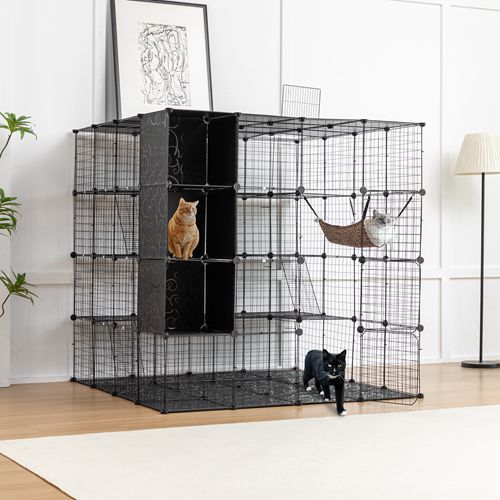 PawHaven DIY Cate Cage 02 With Storage Black KMS Direct
