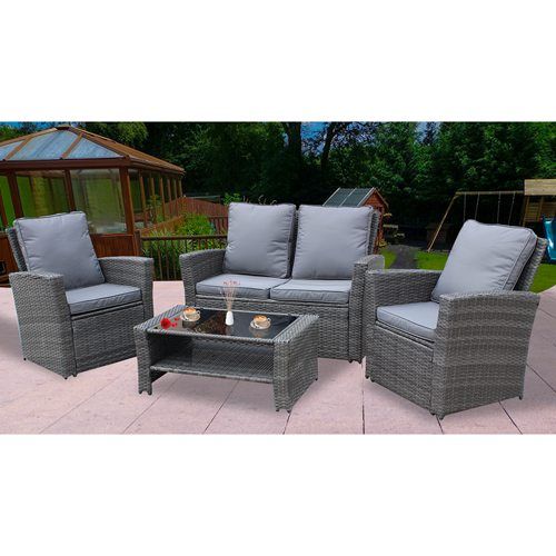 BIRCHTREE Rattan Furniture Set 4 Seater Garden RFS05 Grey KMS Direct