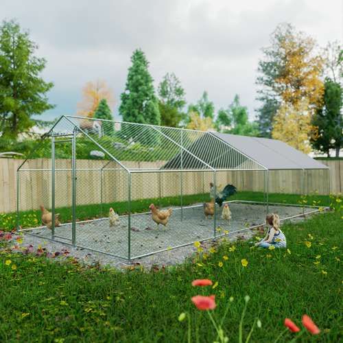 Chicken Run Cage 3X8X2M CRC05 Metal Hammered Silver KMS Direct