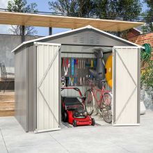 BIRCHTREE Garden Shed Metal Apex Roof 8FT X 6FT Grey White