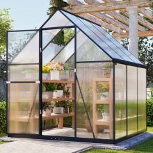 BIRCHTREE 6X6FT Polycarbonate Greenhouse Dark Grey