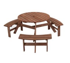 BIRCHTREE Picnic Round Table 6 Seats Brown