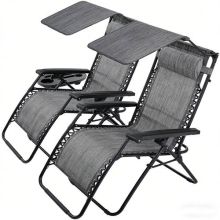 BIRCHTREE Set of 2 Sun Recliner with Canopy SR06 Grey
