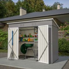 BIRCHTREE Garden Shed Metal Pent Roof 4FT X 8FT Grey and White