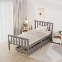WestWood Wooden Single Bed Frame with Storage Drawer Grey