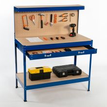 SwitZer Steel Garage Workbench With Drawers Pegboard Blue