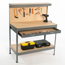 SwitZer Steel Garage Workbench With Drawers Pegboard Grey