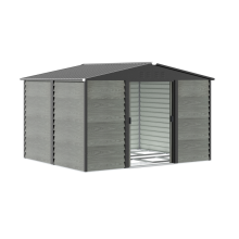 BIRCHTREE Metal Garden Shed Apex Wood Grain 10X8FT Grey
