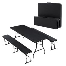 BIRCHTREE Plastic Folding Table Set 6FT Black
