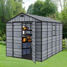 BIRCHTREE Plastic Garden Shed Apex 8X10FT Grey