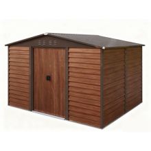 BIRCHTREE Metal Garden Shed Apex Wood Grain 10X8FT Brown