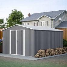 BIRCHTREE Garden Shed Apex Roof 10FT X 12FT Grey and White