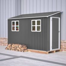 BIRCHTREE Lean To Garden Shed Metal 4X10FT Grey