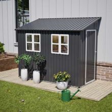 BIRCHTREE Lean To Garden Shed Metal 4X8FT Anthracite