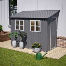 BIRCHTREE Lean To Garden Shed Metal 4X8FT Grey