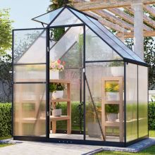 BIRCHTREE 6X4FT Polycarbonate Greenhouse Dark Grey