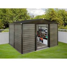 BIRCHTREE Metal Garden Shed Apex Wood Grain 10X8FT Grey