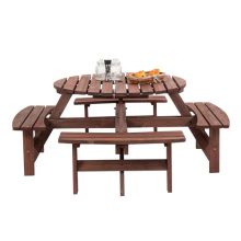 BIRCHTREE Outdoor Garden 8 Seater Wooden Pub Bench Round Table Brown PT1303