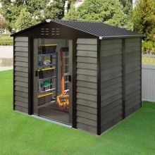 BIRCHTREE Metal Garden Shed Apex Wood Grain 8X6FT Grey