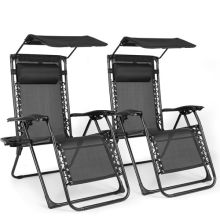 BIRCHTREE Set of 2 Sun Recliner with Canopy SR06 Black