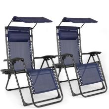 BIRCHTREE Set of 2 Sun Recliner with Canopy SR06 Blue