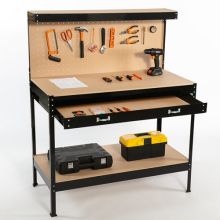 SwitZer Steel Garage Workbench With Drawers Pegboard Black