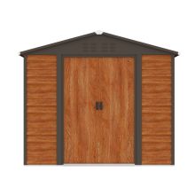 BIRCHTREE Metal Garden Shed Apex Wood Grain 8X6FT Brown